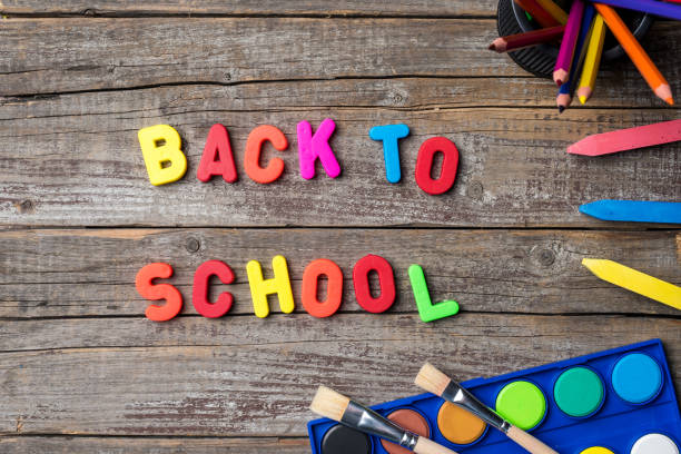 istock School supplies or accessories on an old wooden table 700100778