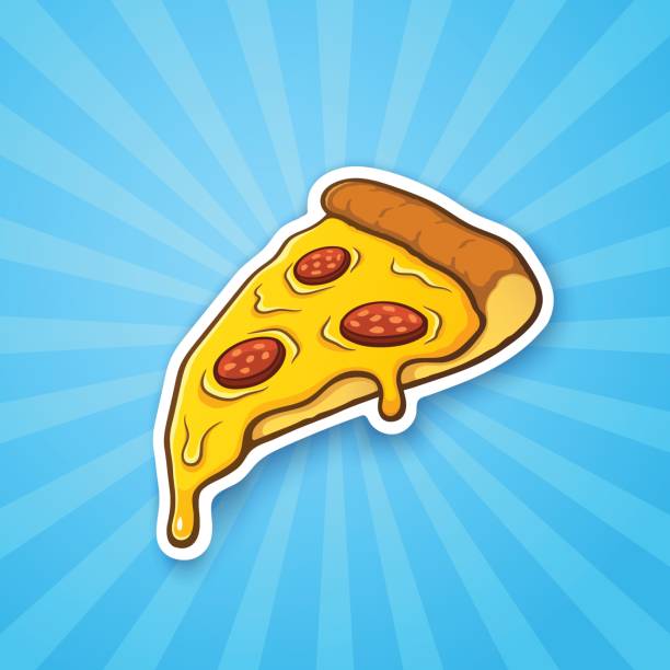 0669_sticker_pizza_slice_shine - pizza illustration and painting italian cuisine salami stock illustrations