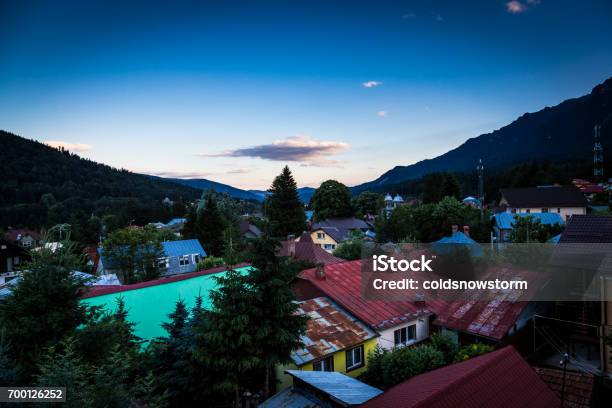 Evening Mountain View Of The Town Of Busteni Transylvania Romania Stock Photo - Download Image Now