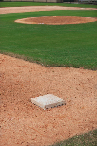 A youth baseball field showing third base and the pitcher's mound