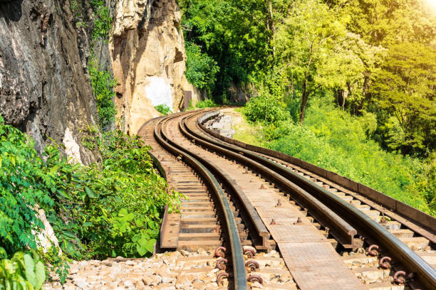 istock Railway heading to train station, on left side is mountain and another side is cliff 700181438
