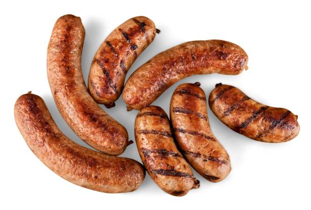 Barbecue. Roasted sausages on white background Sausage stock pictures, royalty-free photos & images