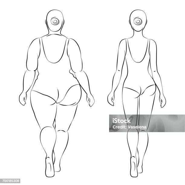 Fat Woman And Slender Woman Outline Drawing Stock Illustration - Download Image Now - Women, Sketch, The Human Body