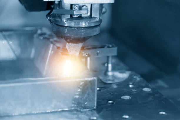 istock Close-up of the wire - EDM CNC machine 700195008