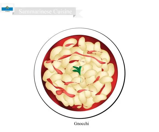 Vector illustration of Gnocchi in Tomato Sauce, Famous Dish in San Marino