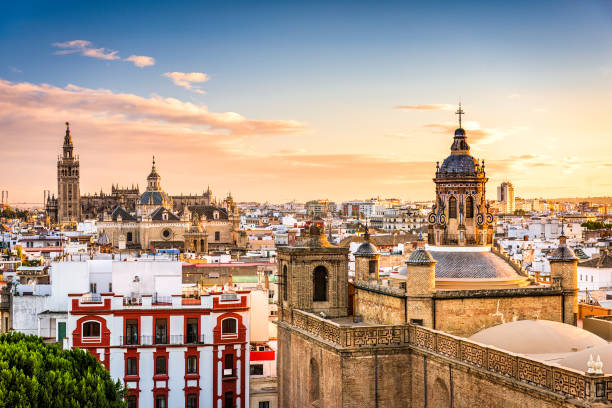 Seville, Spain Skyline Seville, Spain skyline in the Old Quarter. sevilla province stock pictures, royalty-free photos & images