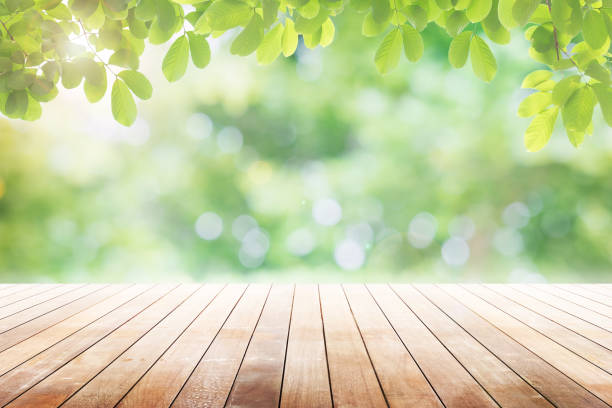 istock Empty wooden table with party in garden background blurred. 700212548
