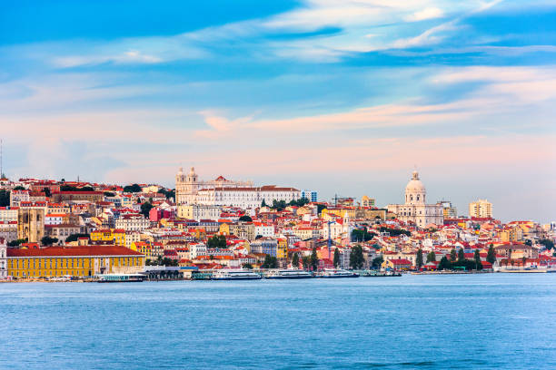 Lisbon, Portugal on the River Lisbon, Portugal skyline on the Tagus River. lisbon photos stock pictures, royalty-free photos & images