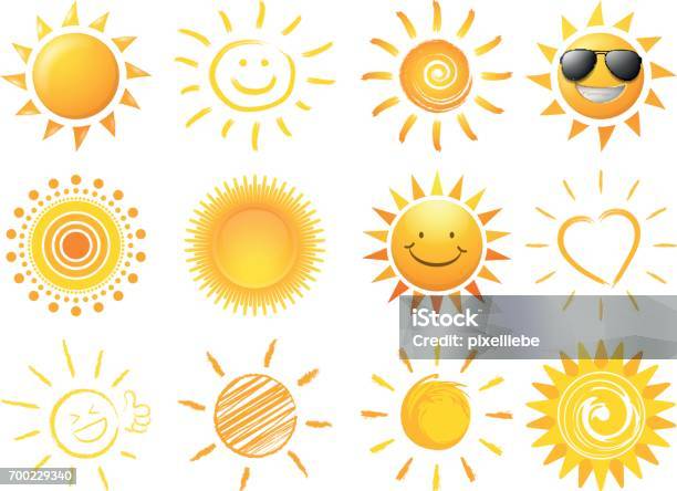 Sun Vector Set Stock Illustration - Download Image Now - Sunlight, Sun, Summer