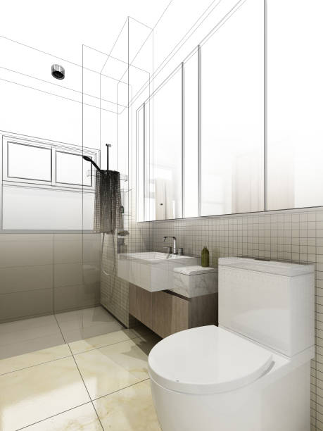istock abstract sketch design of interior bathroom 700237690