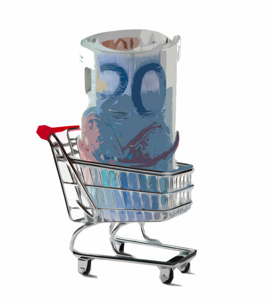 корзина с евро свернута вверх - three dimensional shape paper currency wealth shopping cart стоковые фото и изображения