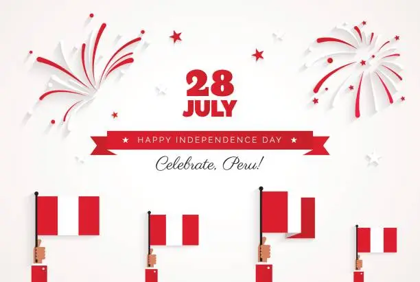 Vector illustration of 28 July. Peru Happy Independence Day greeting card.