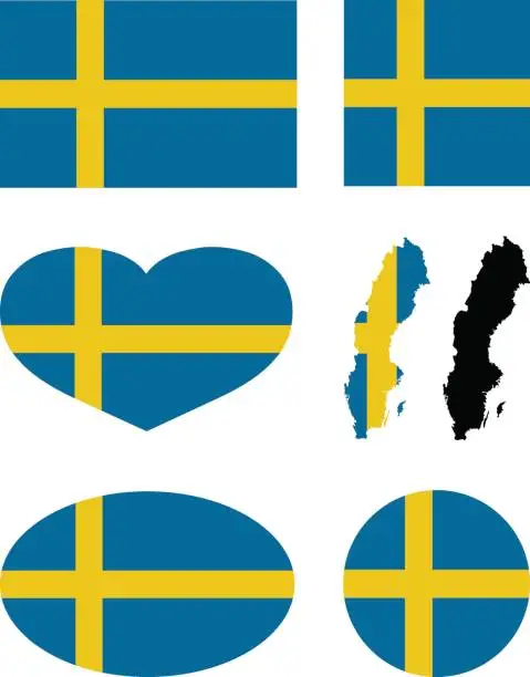 Vector illustration of Sweden flag and map