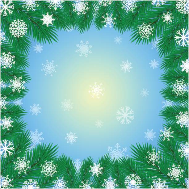 雪の結晶のクリスマス ツリー ブランチ フレーム - color image colored background tree branch点のイラスト素材／クリップアート素材／マンガ素材／アイコン素材