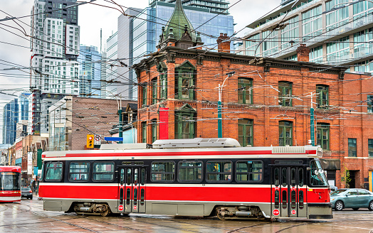 City tram in Toronto, Queen St West - Spadina Ave. Canada