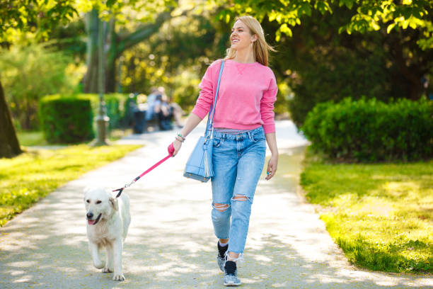 istock Blonde woman enjoying with dog 700296724