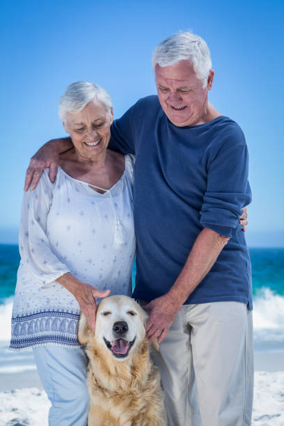 istock Cute mature couple petting their dog 700299258