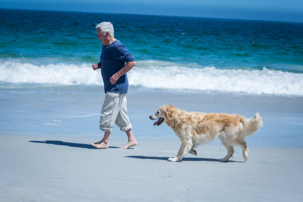 istock Mature man running next to his dog 700303390