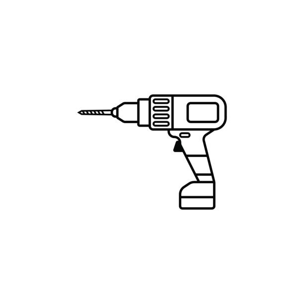 전기 드릴 라인 아이콘, 빌드 수리 - hand drill work tool white white background stock illustrations