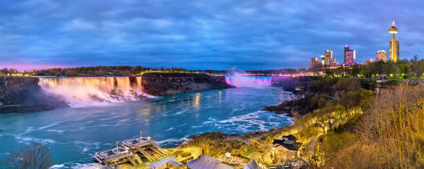 istock Panoramic view of Niagara Falls in the evening from Canada 700328130