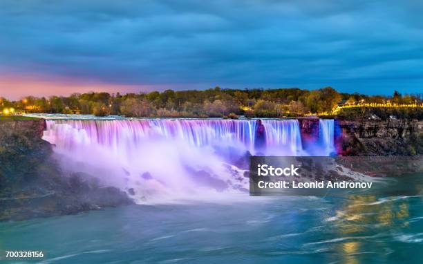 The American Falls And The Bridal Veil Falls At Niagara Falls As Seen From Canada Stock Photo - Download Image Now