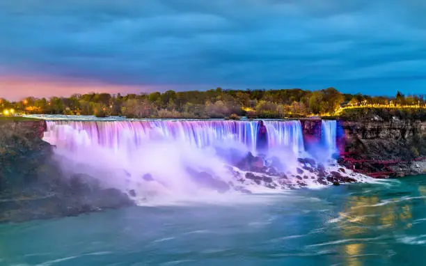 Photo of The American Falls and the Bridal Veil Falls at Niagara Falls as seen from Canada