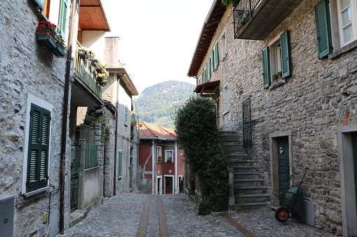 Narrow street in Vezio Varenna at Lake Como, Lombardy Italy