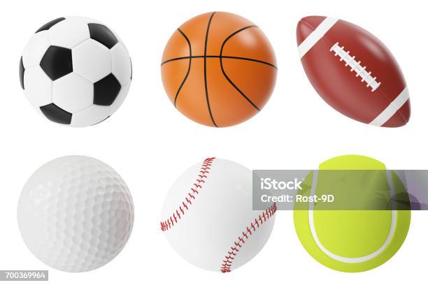 Photo libre de droit de Sports Boules 3d Illustration Ensemble Basketball Soccer Tennis Football Baseball Et Golf banque d'images et plus d'images libres de droit de Sport