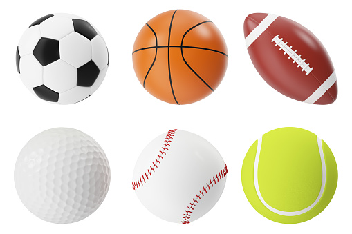Sports balls 3d illustration set. Basketball, soccer, tennis, football baseball golf