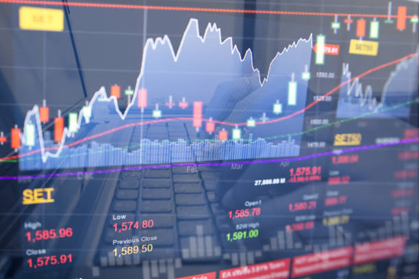 istock Stock data indicator analysis on financial market trade chart on LED. Concept Stock data trade. Digital financial trade analysis background. Double exposure style 700427556
