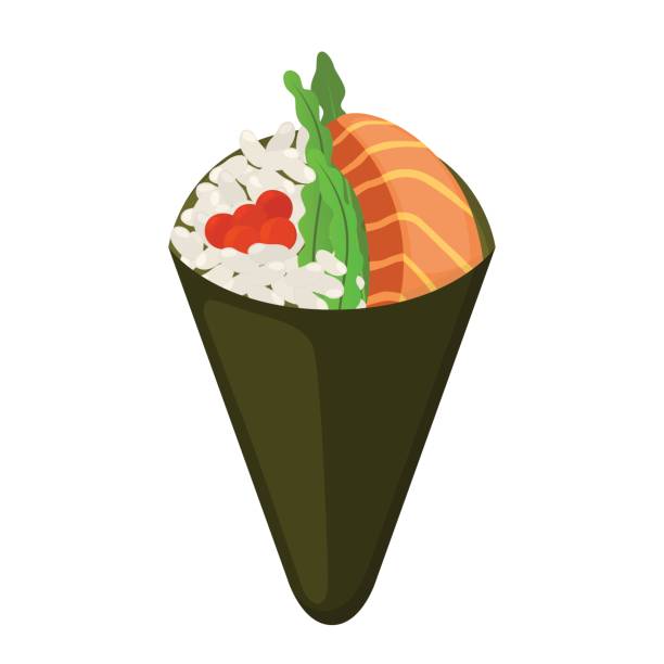 ilustrações de stock, clip art, desenhos animados e ícones de temaki tasty food. raw fish, caviar, rice, nori in sushi - japanese cuisine temaki sashimi sushi