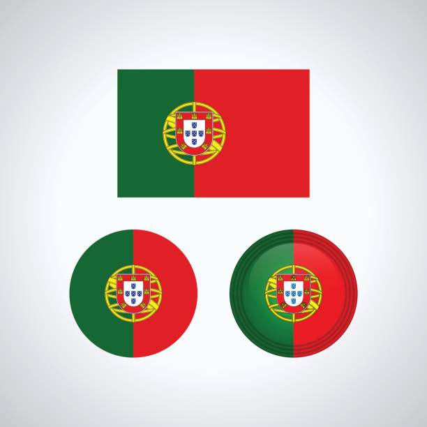 Portuguese trio flags, vector illustration Flag design. Portuguese flag set. Isolated template for your designs. Vector illustration. portugal stock illustrations