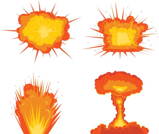 ilustrações de stock, clip art, desenhos animados e ícones de four explosions vector icon - mushroom cloud