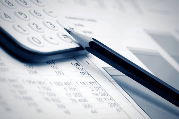 istock Financial accounting stock market graphs analysis 700464098