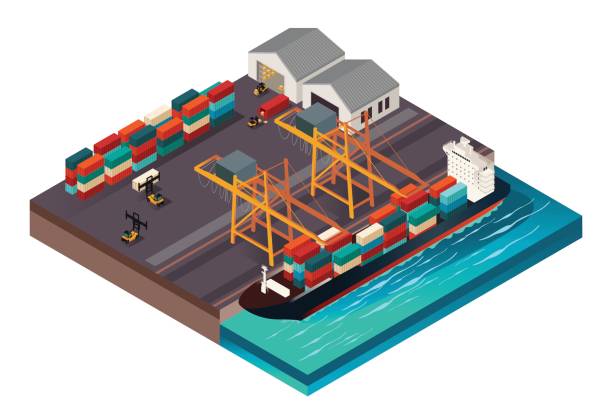 Isometric Design of a Shipping Port vector art illustration