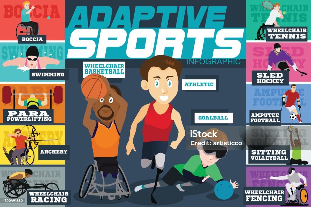 Adaptive Sport Behindertensportler Infografiken - Lizenzfrei Sportler mit Behinderung Vektorgrafik