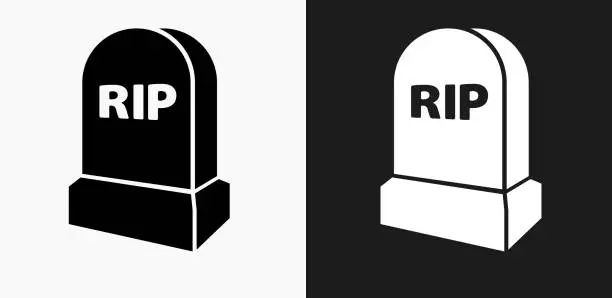 Vector illustration of RIP Tombstone Icon on Black and White Vector Backgrounds