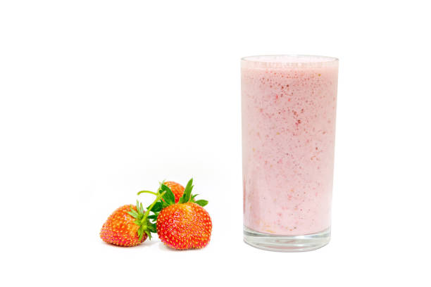 istock Strawberry milk juice mixed on a white background. 700578814