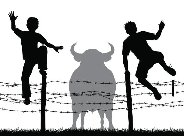 Vector illustration of Escaping the bull