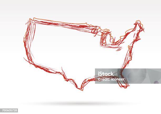 Usa Scribble Map Blue On White Background Stock Illustration - Download Image Now - Cartography, Color Gradient, Copy Space