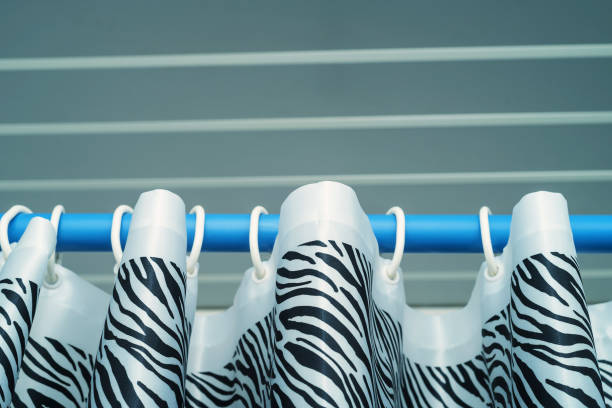 istock Close up top of shower curtain with zebra pattern 700605930