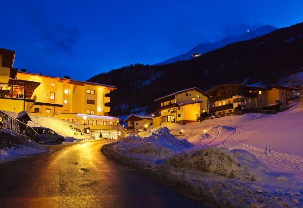 istock Mountains ski resort Solden Austria at sunset 700605972