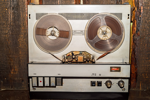 Close up of obsolete bobbin tape recorder