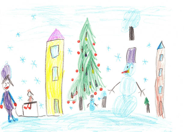 istock Children drawing.Children playing in the winter. 700617406