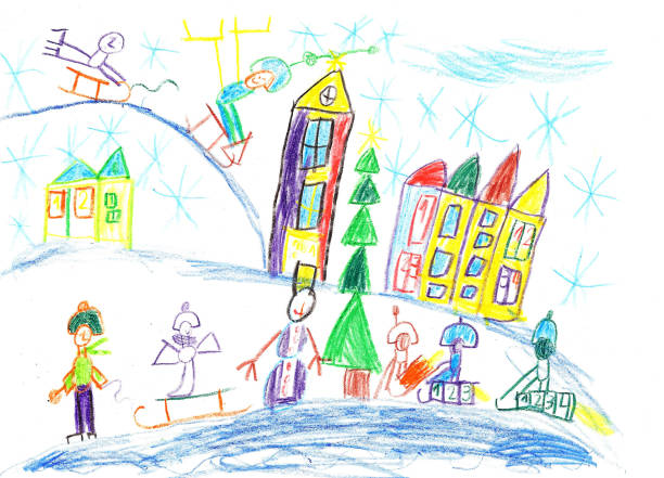 istock Children drawing.Children playing in the winter. 700617650