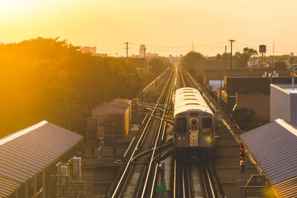 istock Subway train at sunset in Chicago 700629620