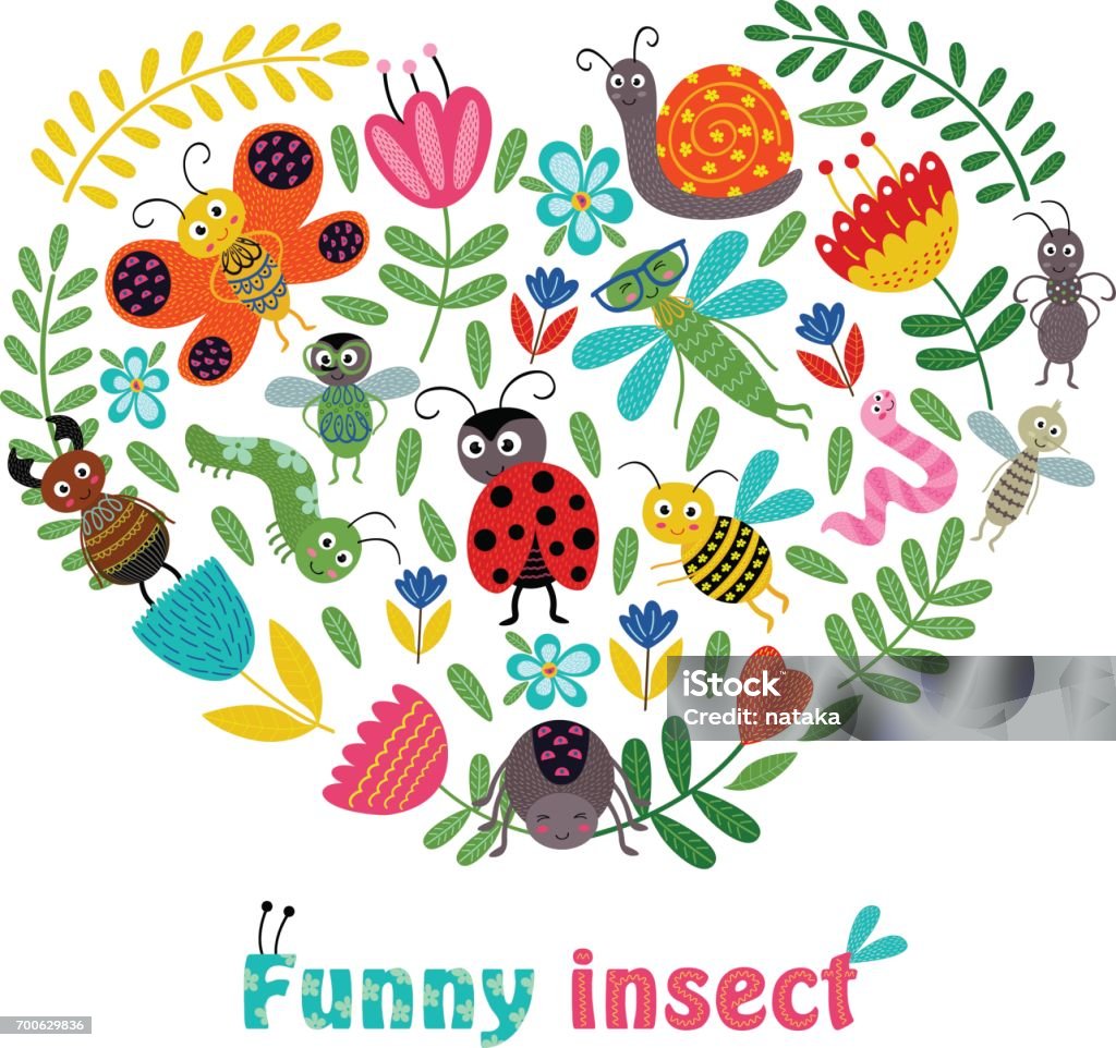 heart funny insect and plants heart funny insect and plants - vector illustration, eps Insect stock vector