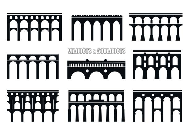 ilustrații de stoc cu viaducte, apeducte, șine și poduri arcuite pe mai multe niveluri. - apeduct