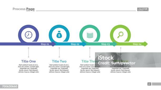 Four Steps Timeline Slide Template Stock Illustration - Download Image Now - Timeline - Visual Aid, Infographic, Circle