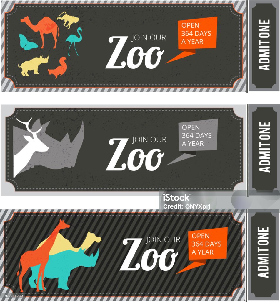 Design template of zoo tickets with different wild animals on it and place for your text Design template of zoo tickets with different wild animals on it and place for your text. Zoo tickets template, vector illustration Zoo stock vector